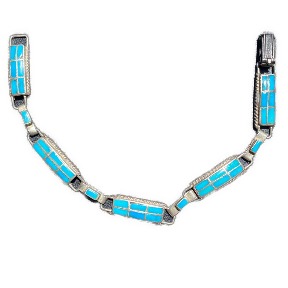 Woman’s SS inlaid, turquoise bracelet